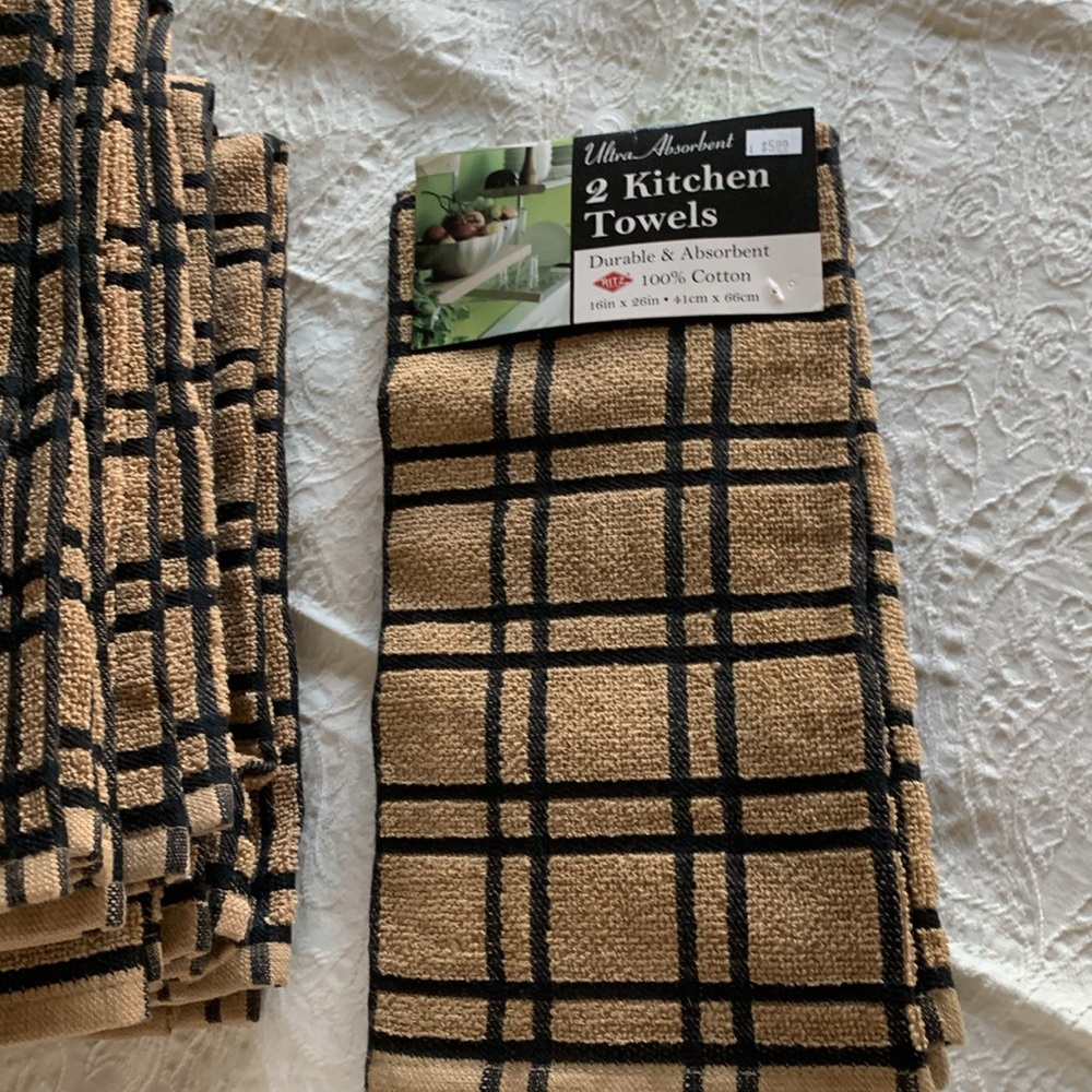 NWT All 12 - Large Cotton 16in x 26in Plaid Tan and Black KITCHEN Towels Set - Picture 8 of 9